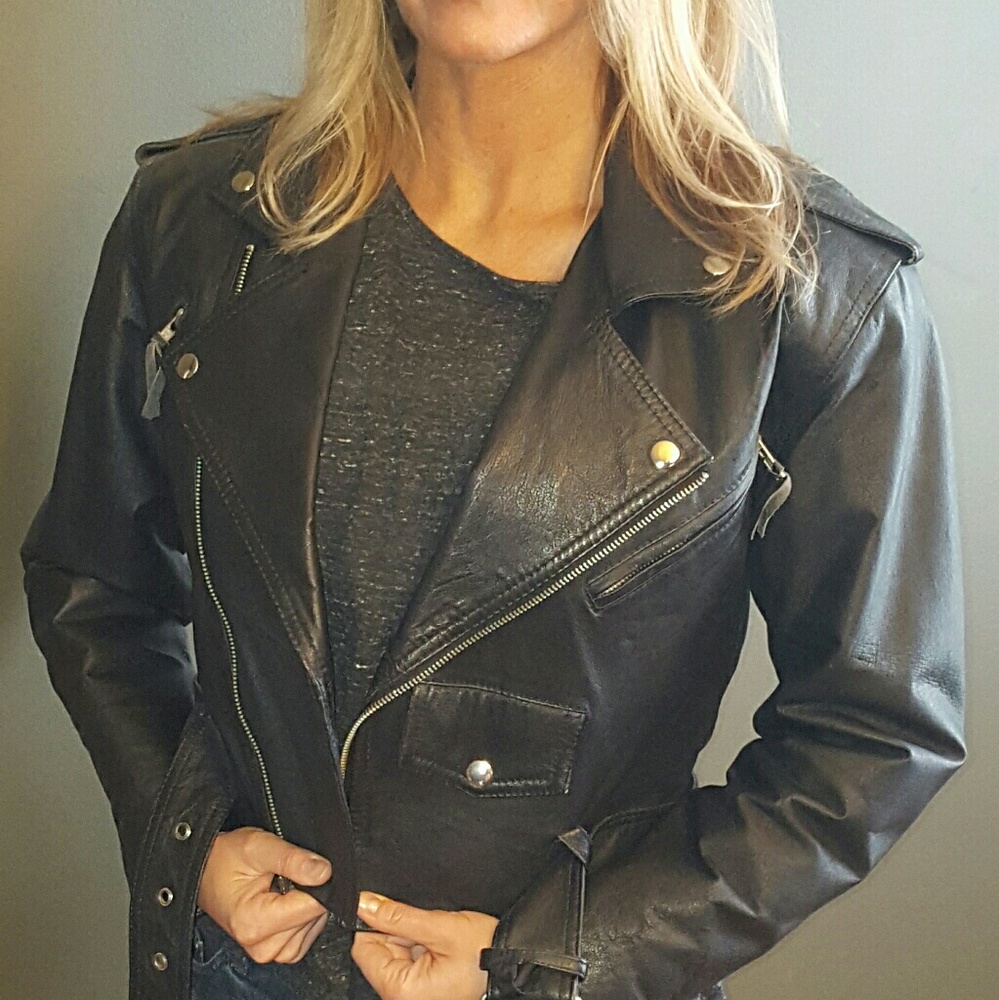 Black leather authentic biker jacket